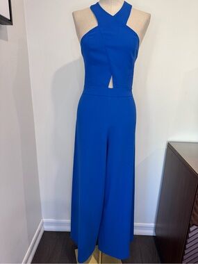 Alice + Olivia Trinity Cross Front Wide-Leg Jumpsuit in Cobalt Blue  Size 0